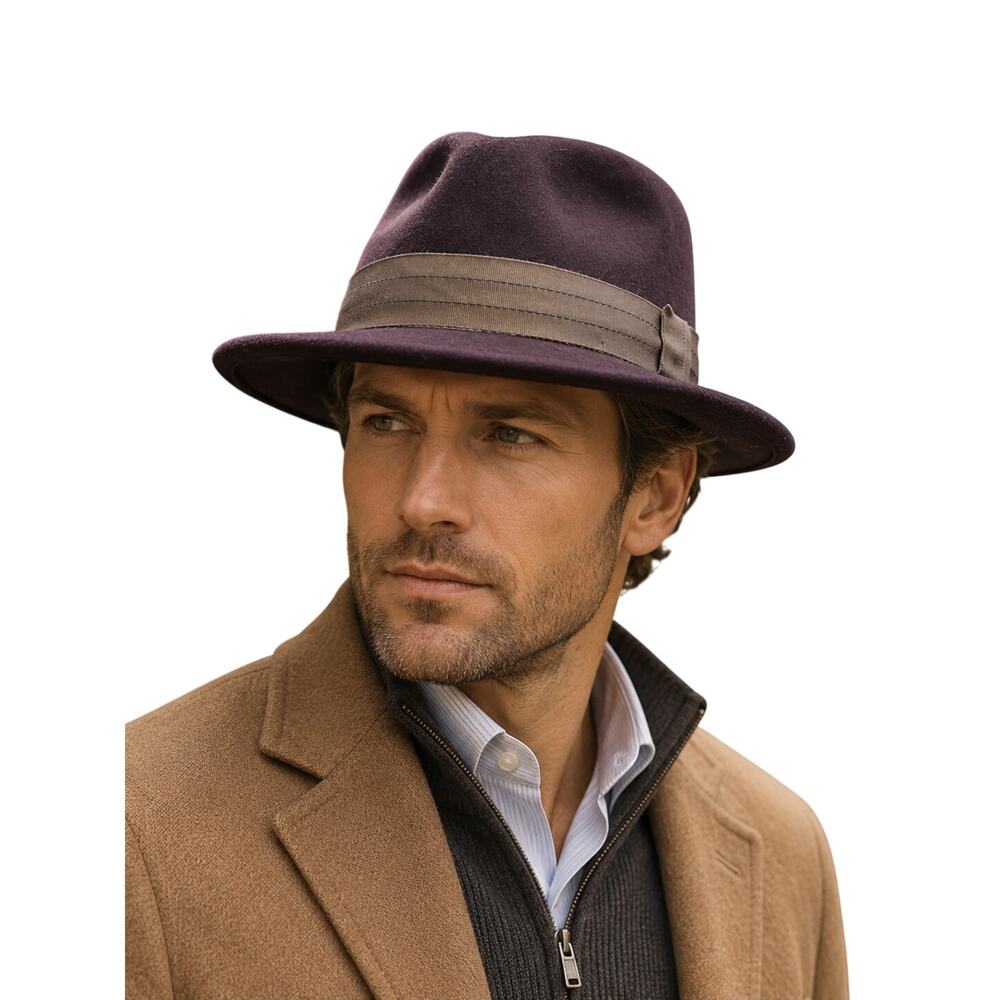 Paul Fredrick Fur Felt Fedora Hat Brown Classic Gentleman Hat XL